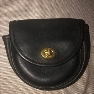 Vintage Coach Mini Turn-Lock Elegant Black Leather Women's Convert belt bag.